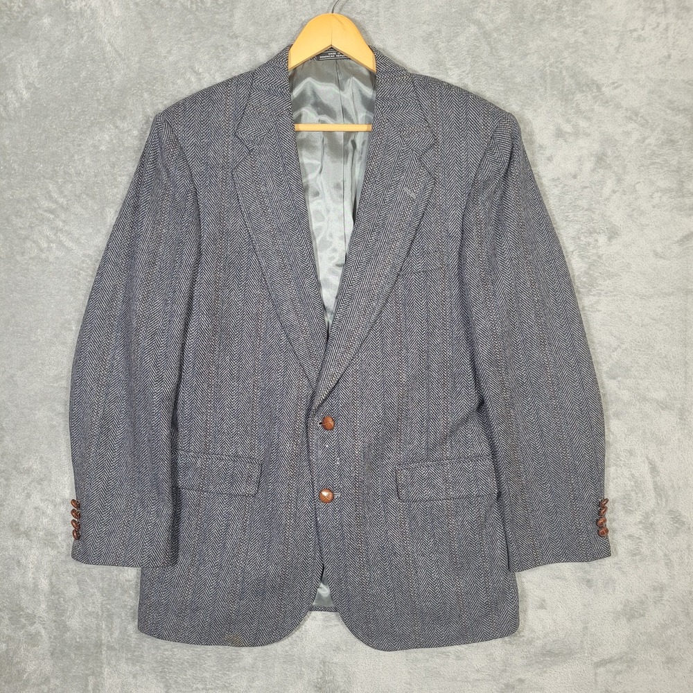 Woolrich Blazer Mens 41L Gray Herringbone Wool Sport Coat Jacket Outdoor Classic